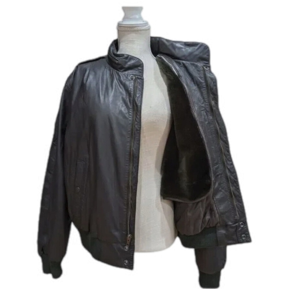 Preloved U2 Wear Me Out Dark Brown 100% Leather Jacket Faux Fur Liner Stowaway